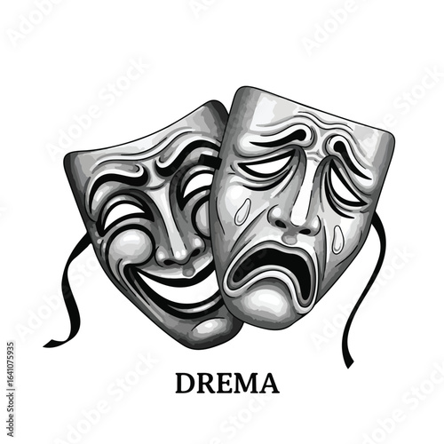 Comedy and Tragedy Masks Illustration of the Theater Expression of Emotions and Artistic Representation of Human Feeling Concepts on White Background