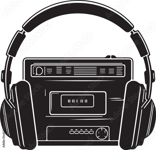 Retro Cassette Player with Headphones – Vintage Music Gear Silhouette Vector