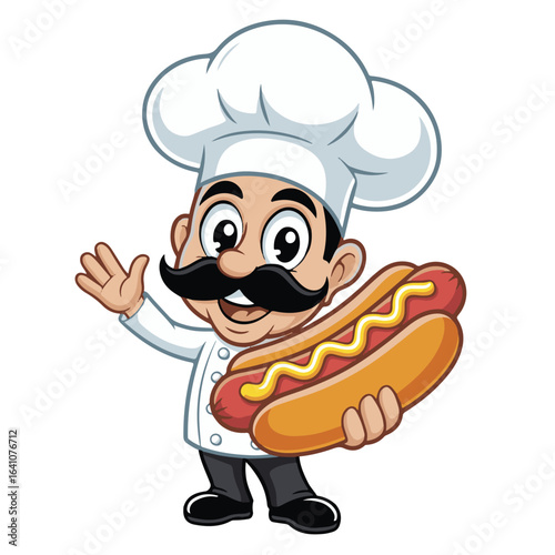 A smiling cartoon chef in a hat and uniform gives a thumb up while holding a fresh loaf of bread