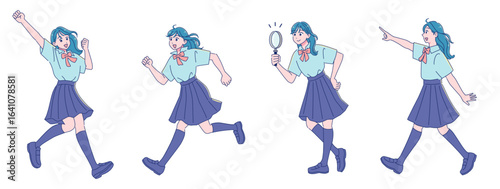 元気なアニメ調の女子生徒　半袖制服　全身