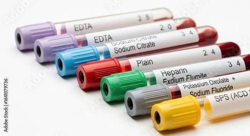 Collection of medical blood test tubes isolated on white background