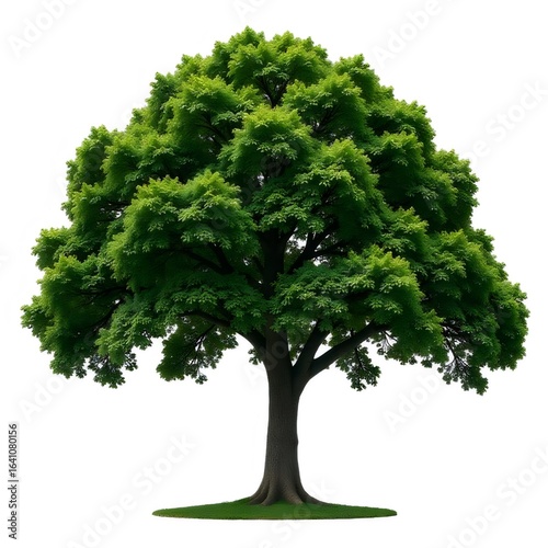 白い背景に隔離された緑の葉を持つ大きな木 自然な屋外の生命の成長