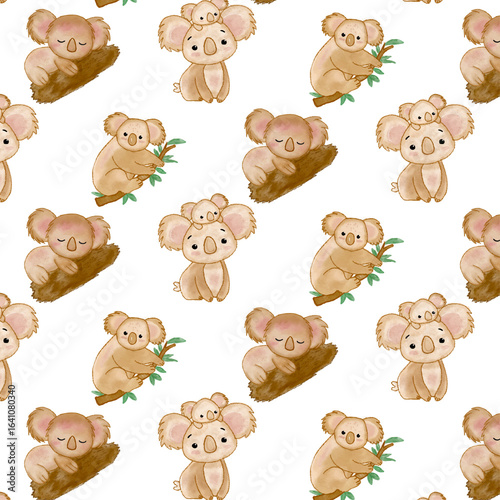 cute kawaii koala baby seamless pattern background