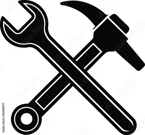 Black Hammer And Wrench Silhouette On White Background