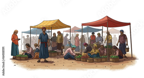 Diverse People Engaging in Lively Outdoor Market Activity