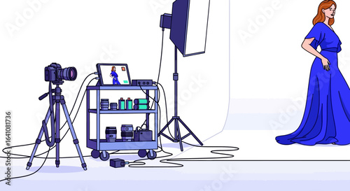 Elegant Woman in Royal Blue Gown Posing for Professional Studio Photography Session