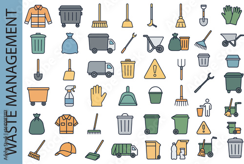 Garbage Collection & Waste Management Color Icon Set. Sanitation & Cleaning Symbols.