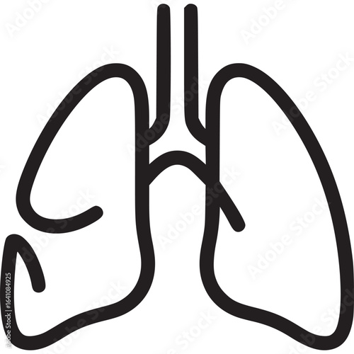 Illustration of human lungs isolated on white background, representing the respiratory system, pulmonary health, and potential lung diseases and conditions, in a minimalist icon style