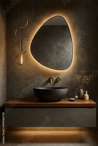 Modern Luxury Bathroom with Backlit Mirror and Stone Sink