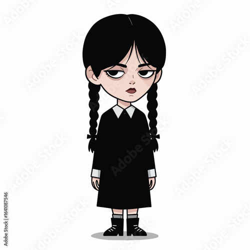 Charming Gothic Portrait A Young Girl with Dark Braids and a Melancholy Expression