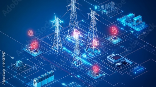 A schematic diagram of AI managing a smart grid system via IoT 