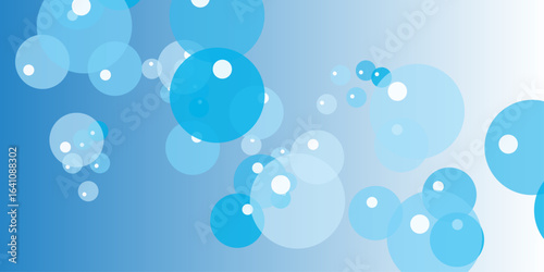 "Design a minimalist background featuring various sizes of translucent blue bubbles floating against a smooth gradient from white to blue. Ensure the bubbles have soft edges, white highlights, and sub