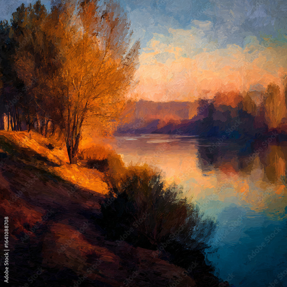 Fototapeta premium Create a Cinematic image of a Riverbank scenery