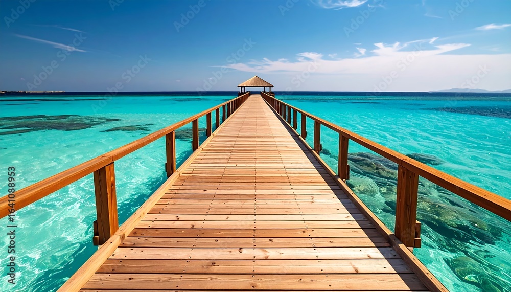 Obraz premium Tropical wooden pier extends to horizon