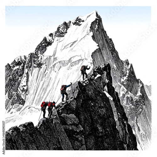 Climbers on a snowy mountain peak