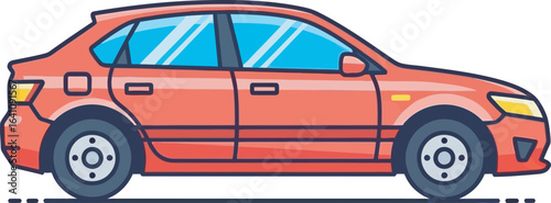 Red cartoon sedan car illustration with bold outlines in a side profile view