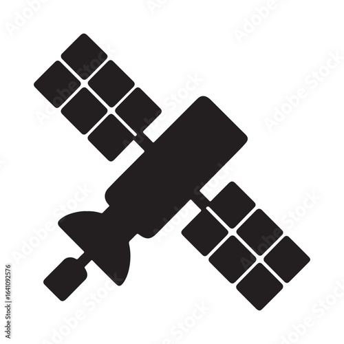 Black Satellite Silhouette Icon for Space and Communication Design