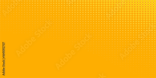 Yellow orange halftone pattern. Retro comic gradient background. Square pixilated dot cartoon texture. Pop art faded gradient pattern. Vector backdrop.