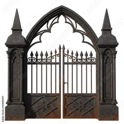 Gothic Cemetery Gate: Architectural Design, 3D Render, Metalwork Details