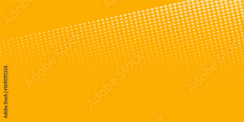 Yellow orange halftone pattern. Retro comic gradient background. Square pixilated dot cartoon texture. Pop art faded gradient pattern. Vector backdrop.
