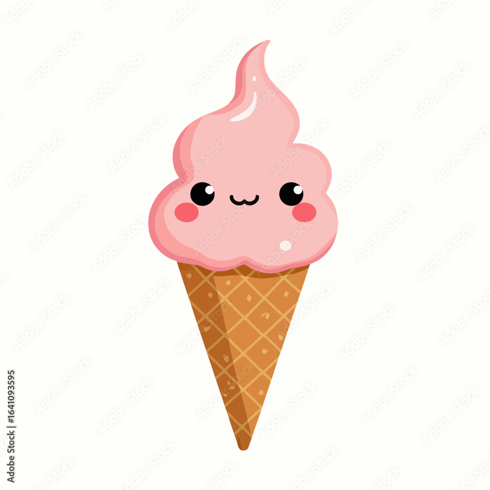 Cute Pink Ice Cream Cone with a Smiling Face and Whimsical Charm, Perfect for Bringing Joy and Sweetness to Any Summer Day or Dessert Table Cute Pink Ice Cream Cone with a Smiling Face and Whimsical Charm, Perfect for Bringing Joy and Sweetness to Any Summer Day or Dessert Table
