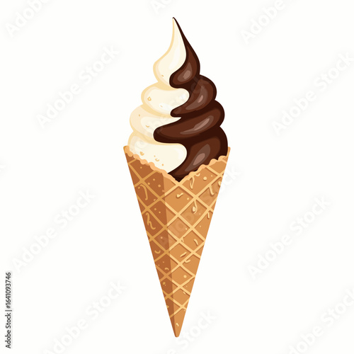 Delicious Swirl Ice Cream Cone with Rich Chocolate and Vanilla Flavors Perfectly Topped in a Crispy Waffle Cone for a Sweet Treat Experience