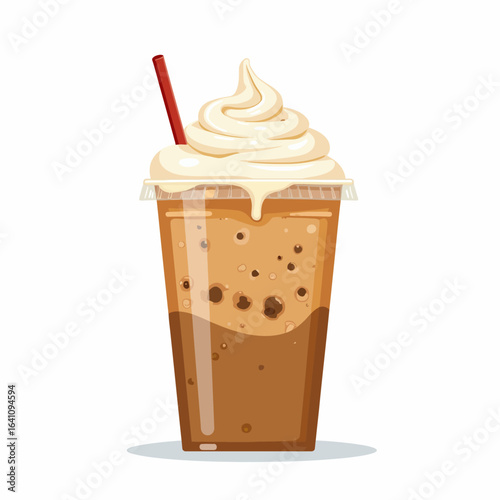 Delicious Creamy Coffee Beverage with Whipped Topping and Straw, Perfect for Refreshing Afternoon Treats or Summer Coolers