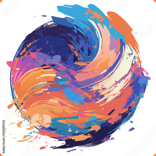 Vector illustration of abstract colorful oil paint swirl in circular shape on white background