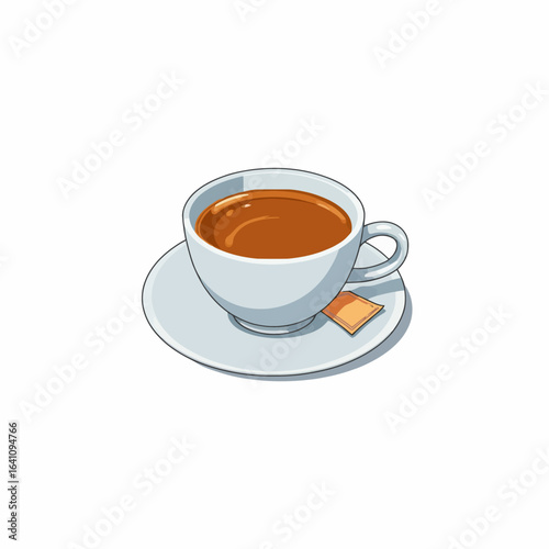 A Warm Cup of Coffee on a Saucer with a Sweetener, Perfect for a Cozy Moment or a Quick Boost of Energy to Start Your Day Refreshingly