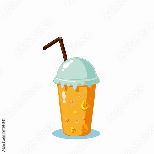 Deliciously Refreshing Tropical Smoothie with a Minty Green Top, Colorful Fruits, and a Striped Straw, Perfect for a Summer Treat or Daily Hydration