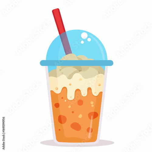 Delicious and Refreshing Creamy Beverage with a Tasty Topping Perfect for Hot Days, Served in a Clear Cup with a Straw to Enjoy Anywhere