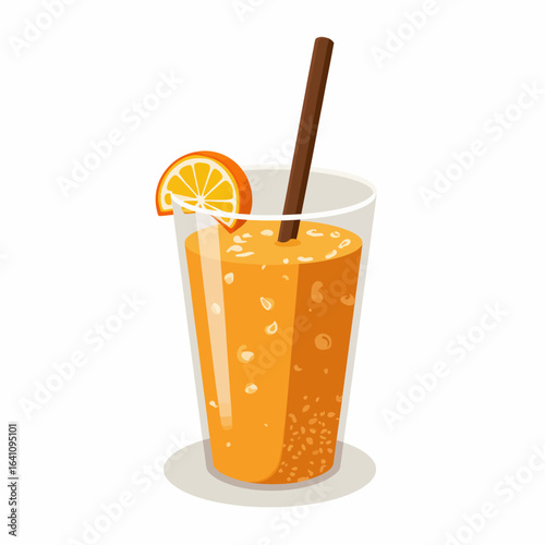 Refreshing Orange Beverage Served in a Glass with a Straw and Slice, Perfect for Quenching Thirst During Hot Days or Summer Gatherings