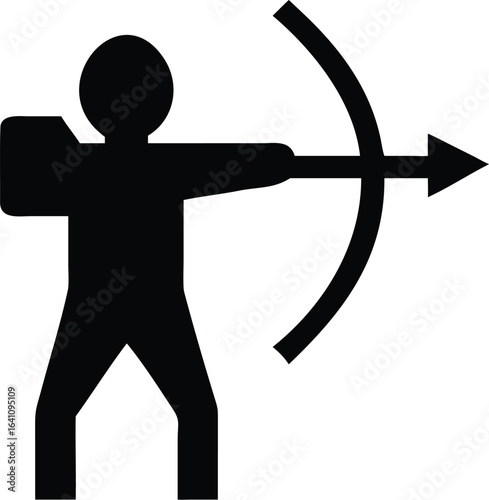 Silhouette of a person aiming a bow and arrow at a target
