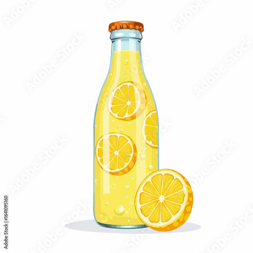 Refreshing Lemonade in a Glass Bottle with Sliced Lemons, Ideal for Hot Days and Quenching Thirst with a Zesty Flavor Burst