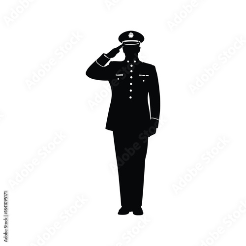 Military Officer Saluting Silhouette  Vector Illustration Black and White Formal Uniform