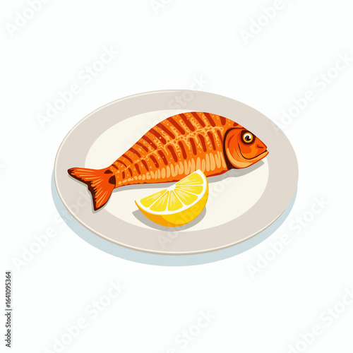 Deliciously Grilled Fish with Fresh Lemon Slice on a Plate, Perfectly Cooked for a Tasty Seafood Meal