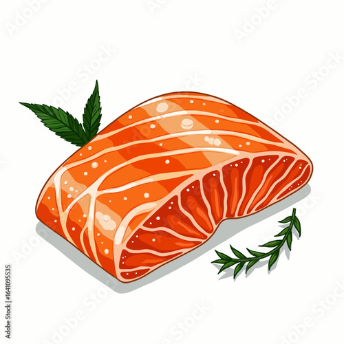 Freshly Caught Salmon Fillet with Green Herbs Ready for Culinary Preparation and Delicious Cooking Inspirations