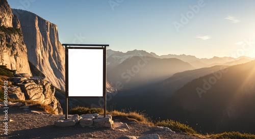 Blank Signboard Outdoor Display with Majestic Mountainous Landscape Scenery