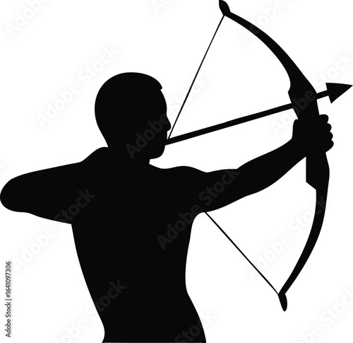 Female archer aims a bow and arrow at a target for a competition, demonstrating precision and accuracy