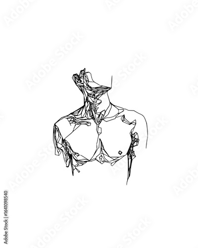 Abstract line art of a male torso drawing with continuous line in black and white minimalist style design vector art 