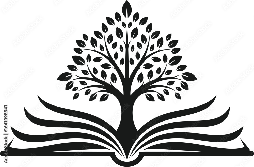Obraz premium Knowledge Tree Growing From Open Book illustration