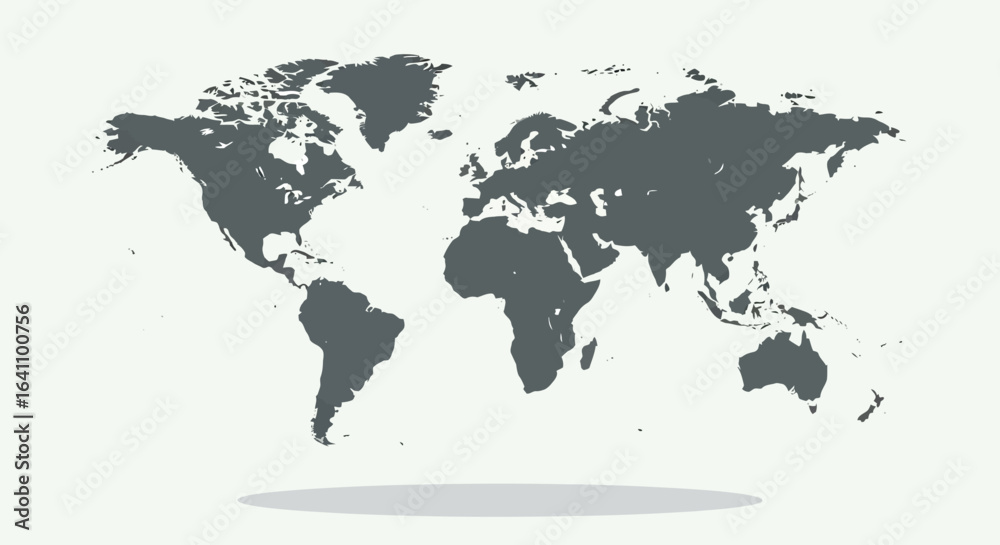 Fototapeta premium Light Gray World Map Vector with Drop Shadow for Global and Geographic Concepts