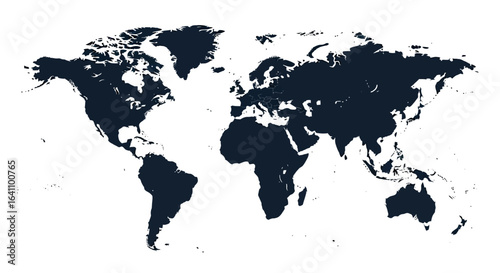 Solid Dark World Map Silhouette Vector for Global, Geography and Travel Design Themes