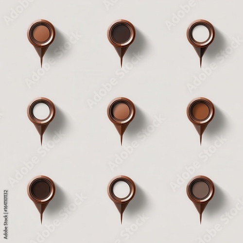 Set of various colored location markers.