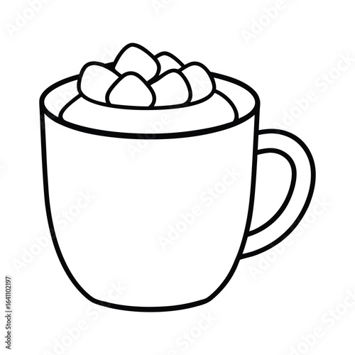 outline cup of hot chocolate with marshmallows 