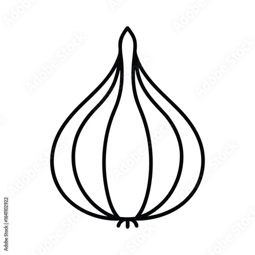 utline garlic bulb with cloves on a white background