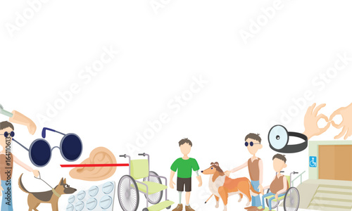 People with disabilities using various assistive devices promoting inclusivity and accessibility