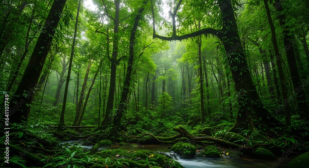 Fototapeta premium Lush Forest Stream A Tranquil Nature Scene