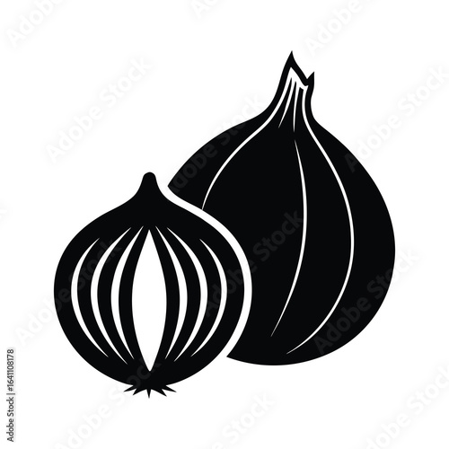 silhouette illustration onion whole and half.