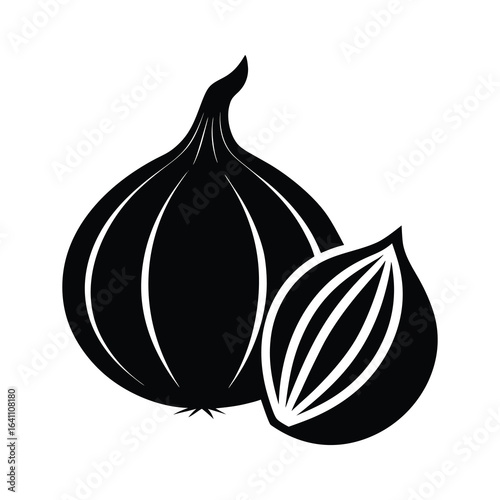 silhouette illustration onion whole and half.